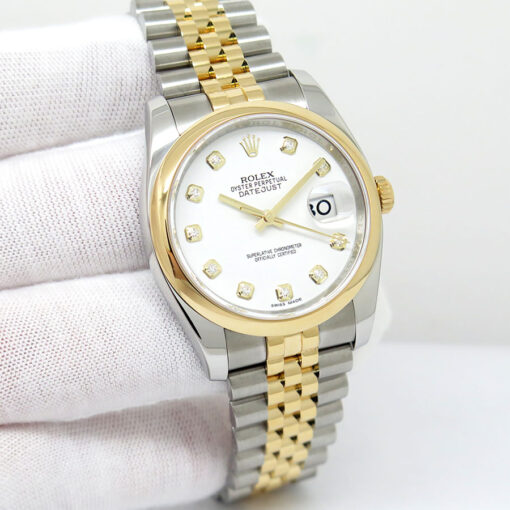 Rolex 116203 Datejust 18K/SS with White Diamond Dial on Jubilee