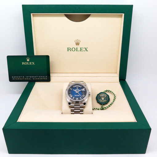 Rolex 228239 Day Date 18K White Gold with Blue Ombre Roman Dial - Image 2