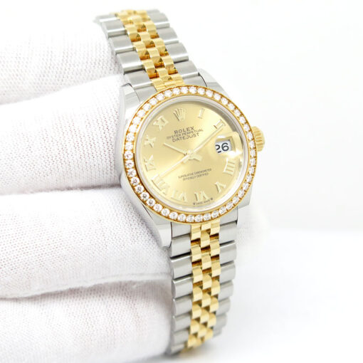 Rolex 279383RBR Datejust 18K/SS with Champagne Roman Dial Diamond Bezel on Jubilee
