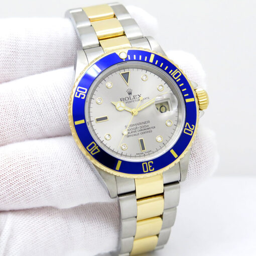 Rolex 16613LB Submariner 18K/SS with Silver Serti Dial