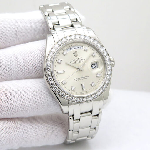 Rolex 18946 Day Date Masterpiece Platinum with Silver Diamond Dial / Bezel