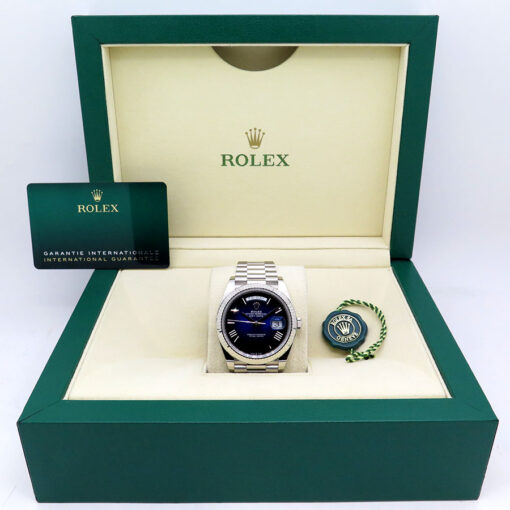 Rolex 228239 Day Date 18K White Gold with Blue Ombre Roman Dial - Image 2