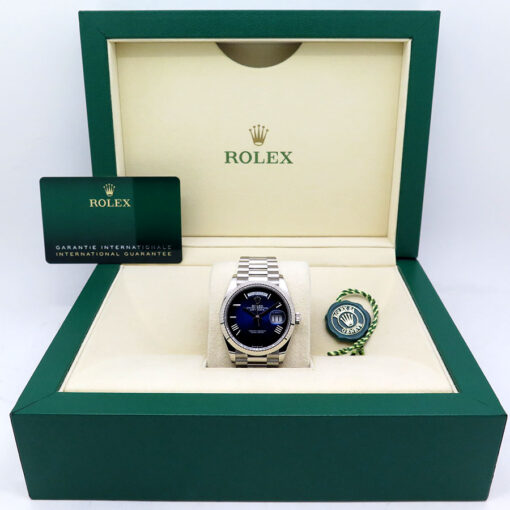Rolex 128239 Day Date 36 18K White Gold with Blue Ombre Diamond Dial - Image 2