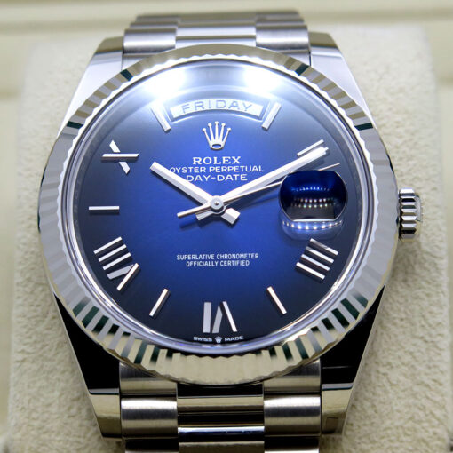 Rolex 228239 Day Date 18K White Gold with Blue Ombre Roman Dial - Image 4