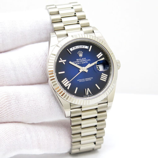 Rolex 228239 Day Date 18K White Gold with Blue Ombre Roman Dial