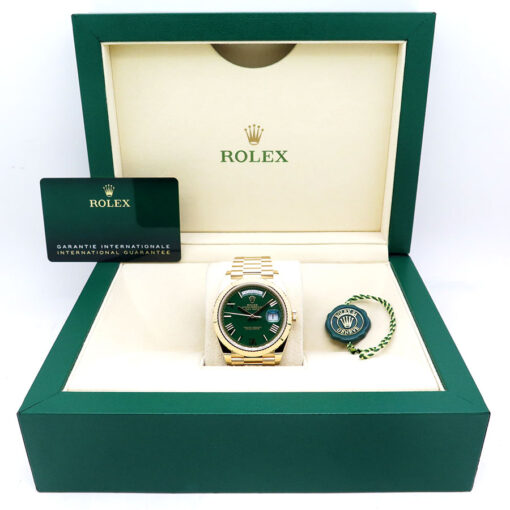 Rolex 228238 Day Date 40 18K Yellow Gold with Green Roman Dial - Image 2