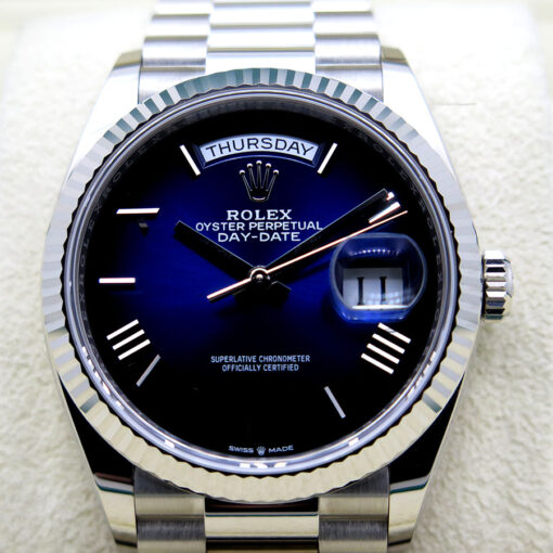 Rolex 128239 Day Date 36 18K White Gold with Blue Ombre Diamond Dial - Image 3
