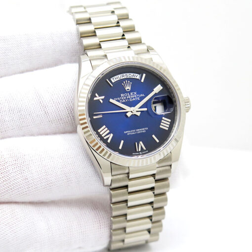 Rolex 128239 Day Date 36 18K White Gold with Blue Ombre Diamond Dial