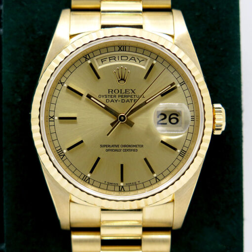 Rolex 18238 Day Date 18K Yellow Gold with Champagne Stick Dial - Image 3