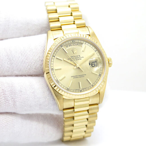 Rolex 18238 Day Date 18K Yellow Gold with Champagne Stick Dial