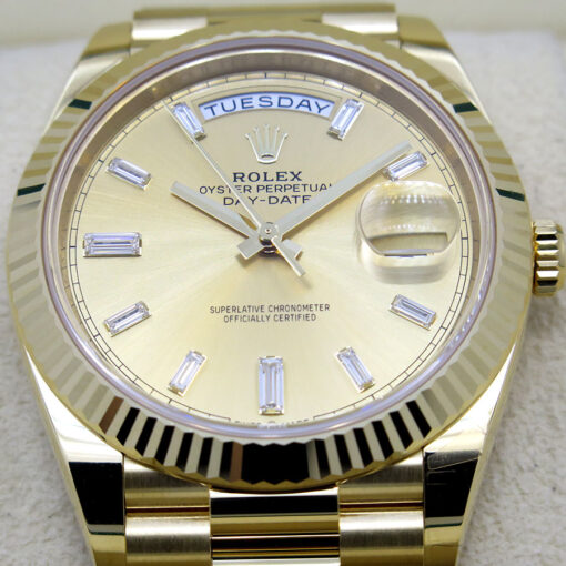 Rolex 228238 Day Date 40 18K Yellow Gold with Champagne Baguette Diamond Dial - Image 3