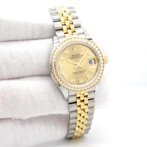 Rolex 279383RBR Datejust 18K/SS Champagne Roman Dial Diamond Bezel on Jubilee