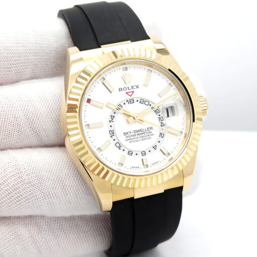 Rolex 326238 Skydweller 18K Yellow Gold with White Dial on Oysterflex
