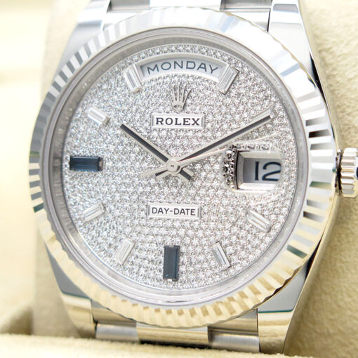 Rolex 228236 Day Date 40 Platinum with Pave Diamond & Sapphire Dial - Image 4