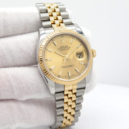 Rolex 116233 Datejust 18K/SS with Champagne Stick Dial on Jubilee