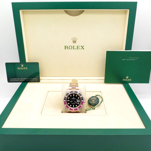 Rolex 126755SARU GMT Master II 18K Rose Gold with Ruby & Sapphire Bezel - Image 2