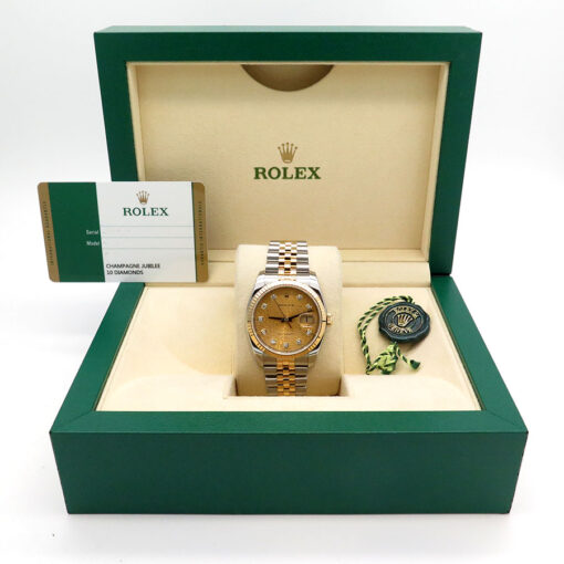 Rolex 116233 Datejust 18K/SS with Champagne Rolex Motif Diamond Dial on Jubilee - Image 2