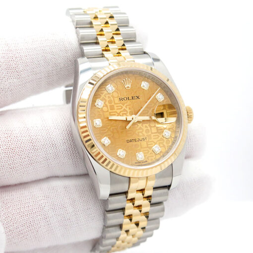 Rolex 116233 Datejust 18K/SS with Champagne Rolex Motif Diamond Dial on Jubilee
