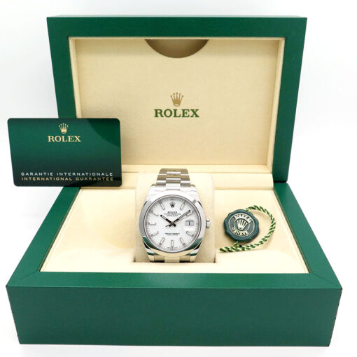 Alternative view of Rolex 126300 Datejust 41 with White Stick Dial on Oyster