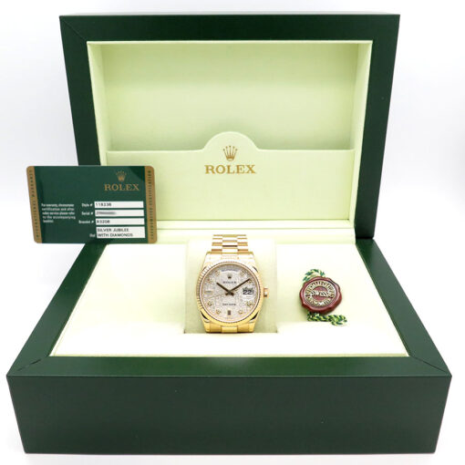 Rolex 118238 Day Date 18K Yellow Gold with Silver Rolex Motif Diamond Dial - Image 2