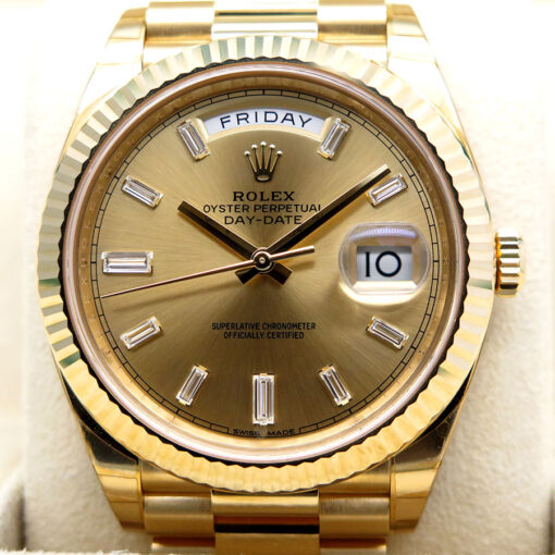 Rolex 228238 Day Date 40 18K Yellow Gold with Champagne Baguette Diamond Dial - Image 3