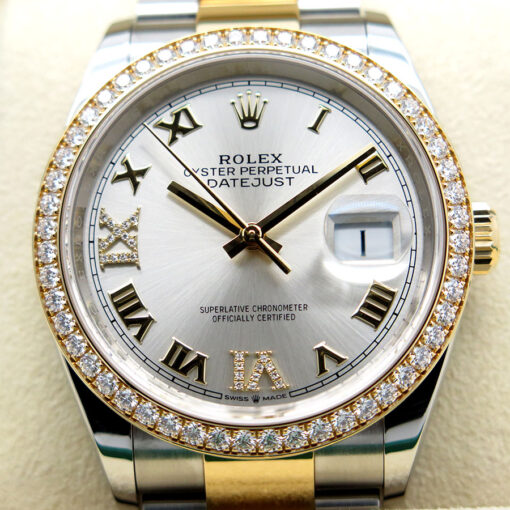Rolex 126283RBR Datejust 18K/SS with Silver Roman Dial & Diamond Bezel on Oyster - Image 3