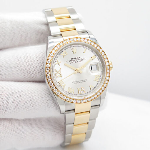 Rolex 126283RBR Datejust 18K/SS with Silver Roman Dial & Diamond Bezel on Oyster