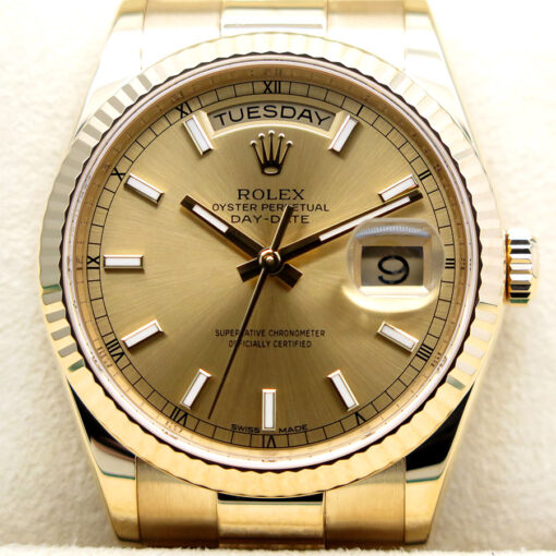 Rolex 118238 Day Date 18K Yellow Gold with Champagne Stick Dial - Image 3