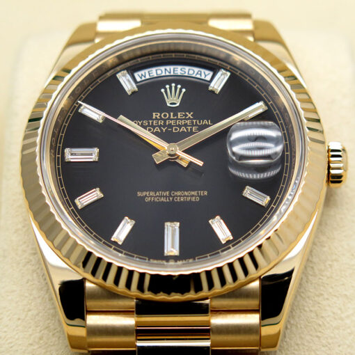 Rolex 228238 Day Date 40 18K Yellow Gold with Black Diamond Baguette Dial - Image 3