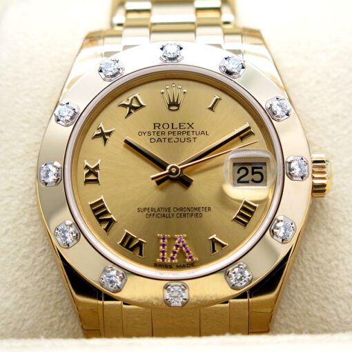 Rolex 81318 Datejust Pearlmaster 18K Yellow Gold with Champagne Roman Dial & Diamond Bezel - Image 3