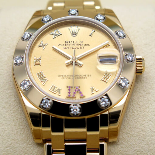 Rolex 81318 Datejust Pearlmaster 18K Yellow Gold with Champagne Roman Dial & Diamond Bezel - Image 4