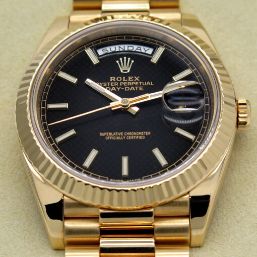 Rolex CPO 228238 Day Date 40 18K Yellow Gold with Black Diagonal Motif Stick Dial - Image 3