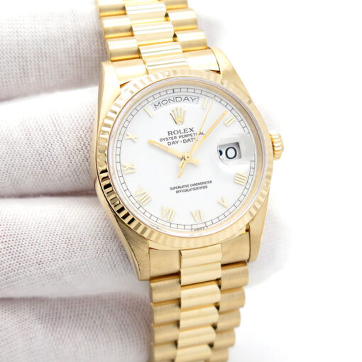 Rolex 18238 Day Date 18K Yellow Gold with White Roman Dial