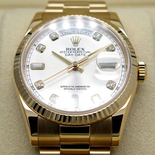 Rolex 118238 Day Date 18K Yellow Gold with Silver Diamond Dial - Image 3