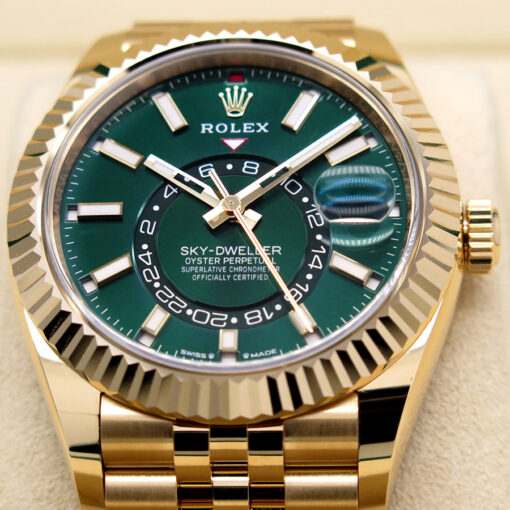 Rolex 336938 Skydweller 18K Yellow Gold with Bright Green Dial on Jubilee - Image 3