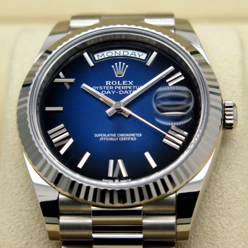 Rolex 228239 Day Date 18K White Gold with Blue Ombre Roman Dial - Image 3