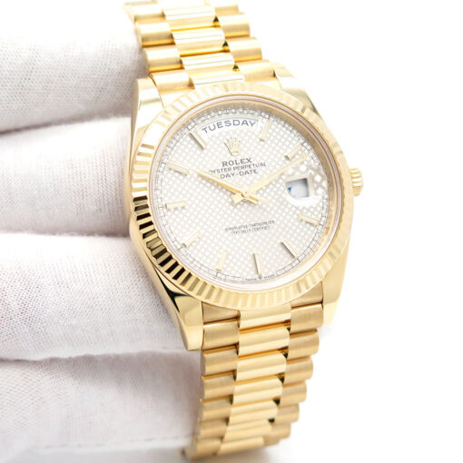 Rolex 228238 Day Date 40 18K Yellow Gold with Silver Diagonal Motif Dial