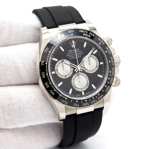 Rolex 126519LN Cosmograph Daytona 18K White Gold with Black Dial on Oysterflex