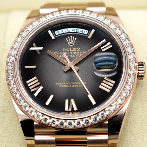 Rolex 228345RBR Day Date 40 18K Rose Gold with Slate Ombre Roman Dial and Diamond Bezel - Image 3