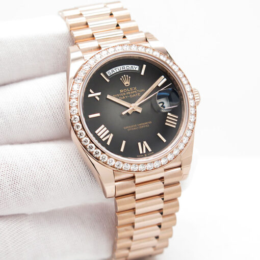 Rolex 228345RBR Day Date 40 18K Rose Gold with Slate Ombre Roman Dial and Diamond Bezel