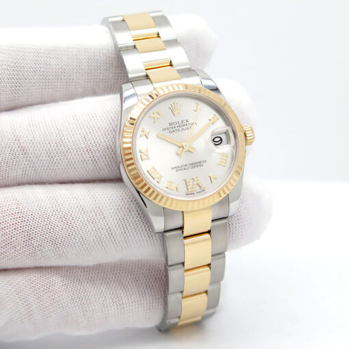 Rolex 178273 Datejust 18K/SS with Silver Diamond "VI" Roman Dial on Oyster