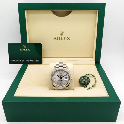 Rolex 228239 Day Date 18K White Gold with Silver Diamond Baguette Dial - Image 2