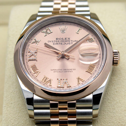 Rolex 126201 Datejust 18K/SS with Rose Roman Diamond VI/IX Dial on Jubilee - Image 3