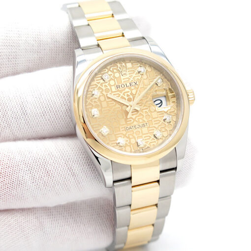 Rolex 126203 Datejust with Champagne Rolex Motif Diamond Dial on Oyster