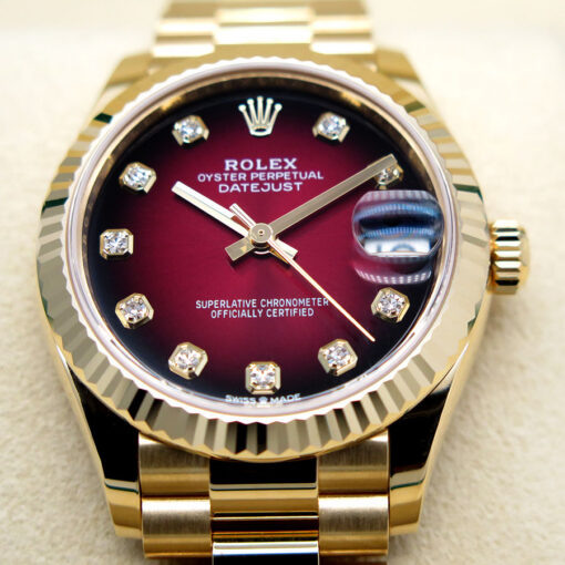 Rolex 278278 Datejust 31 Presidential Yellow Gold with Red Ombre Diamond Dial - Image 3
