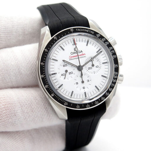 Omega Speedmaster Professional Moonwatch “Sapphire Sandwich” with White Dial on Rubber Strap
