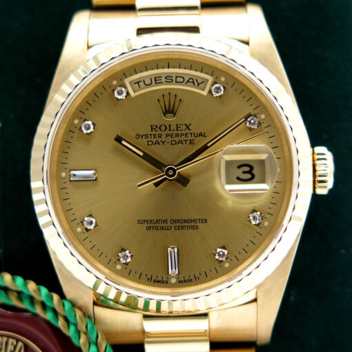 Rolex 18238 Day Date 18K Yellow Gold with Champagne Diamond Dial - Image 3