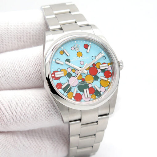 Rolex 124300 Oyster Perpetual 41 with Turquoise Celebration Motif Dial