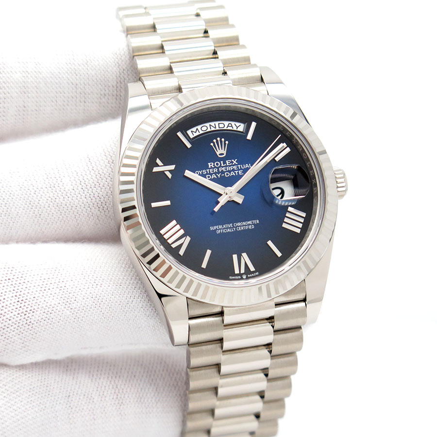 Rolex 228239 Day Date 18K White Gold with Blue Ombre Roman Dial