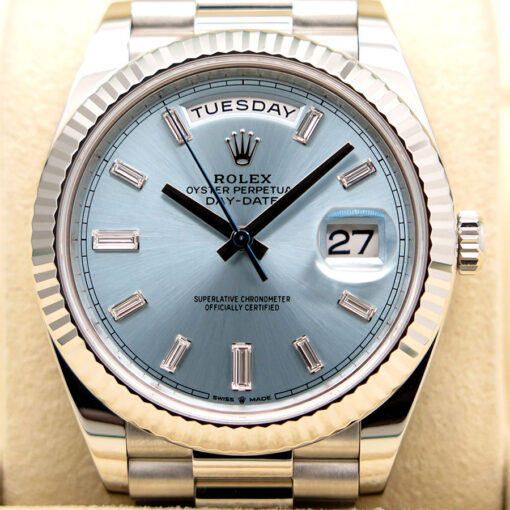Rolex 228236 Day Date 40 Platinum with Ice Blue Diamond Baguette Dial - Image 3